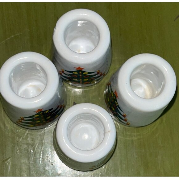 Mini 4 Candleholders Ceramic Tiny Vtg Christmas Holiday Cozy Unique Decor - Picture 5 of 7